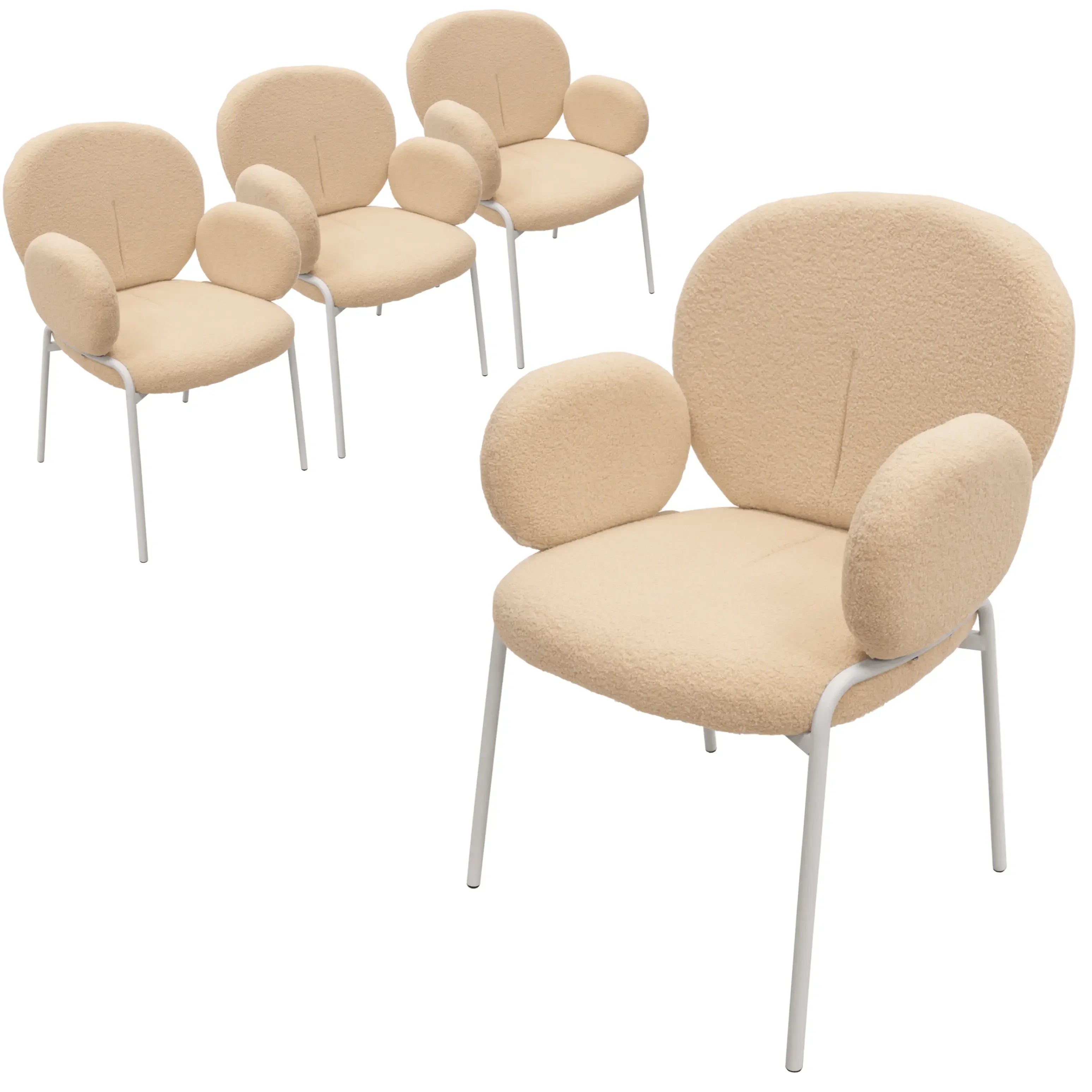 Celestial Dining Arm Chair in Boucle with White Iron Frame Set of 4 - Elax Furniture